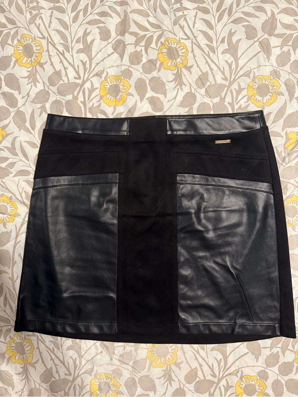 Marc New York Black Faux Leather Panel Mini Skirt